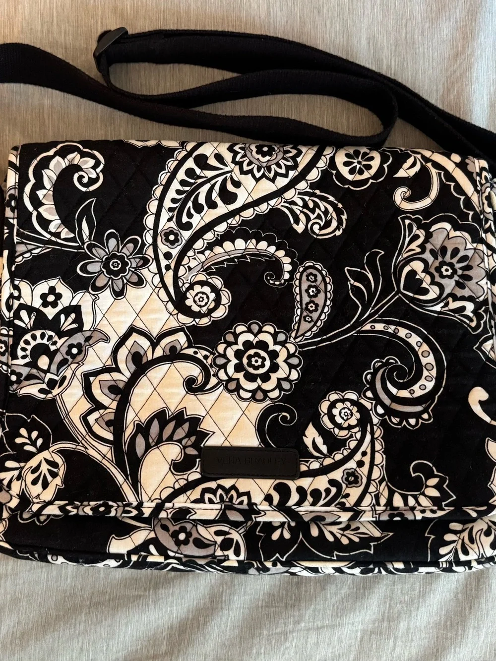 Vera Bradley Black & White Quilted Floral Laptop Crossbody